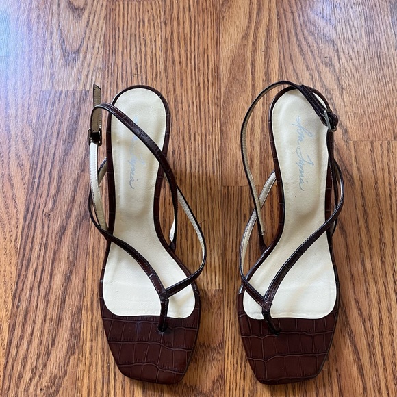 Shoes Isa Tapia Brown Leather Croc Embossed Kitten Heel Thong Poshmark